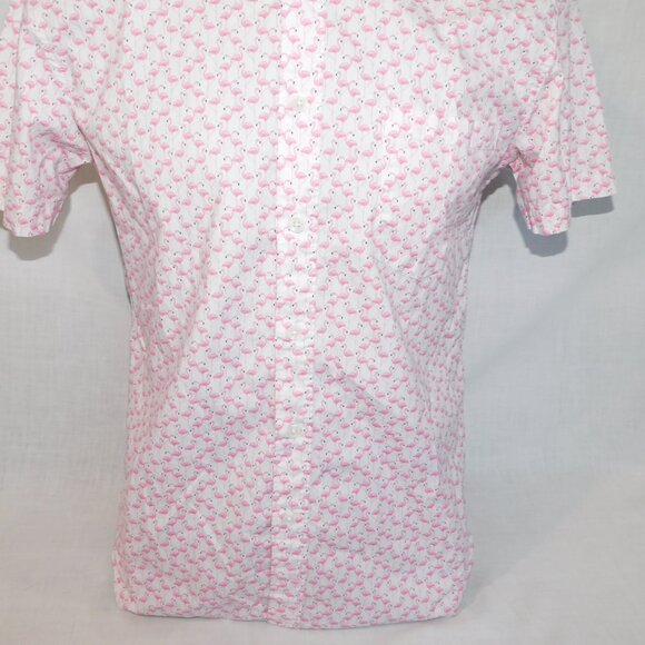 CON.STRUCT Mens M Slim Fit Stretch FLAMINGO Short Sleeve Button Front Shirt - Picture 5 of 13